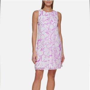 DKNY Sleeveless Pink Floral Print Trapeze Mini Shift Dress Size 6